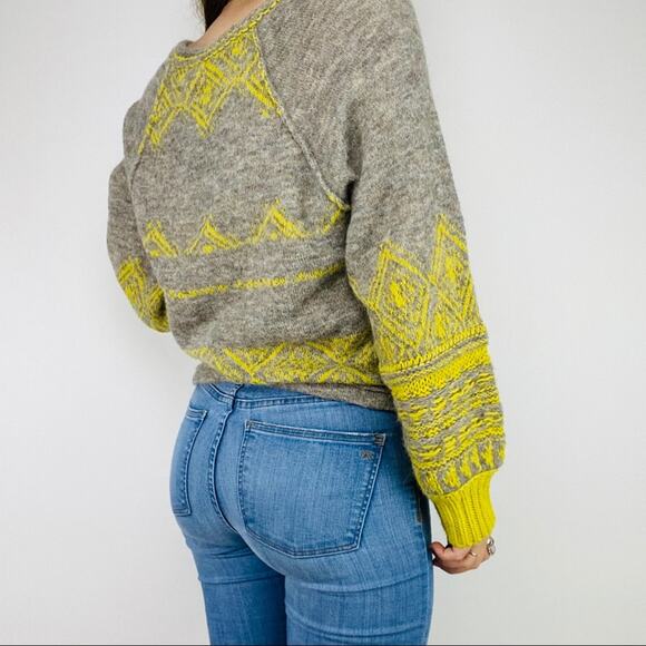 Free People gray yellow balloon sleeve sweater - Picture 5 of 5